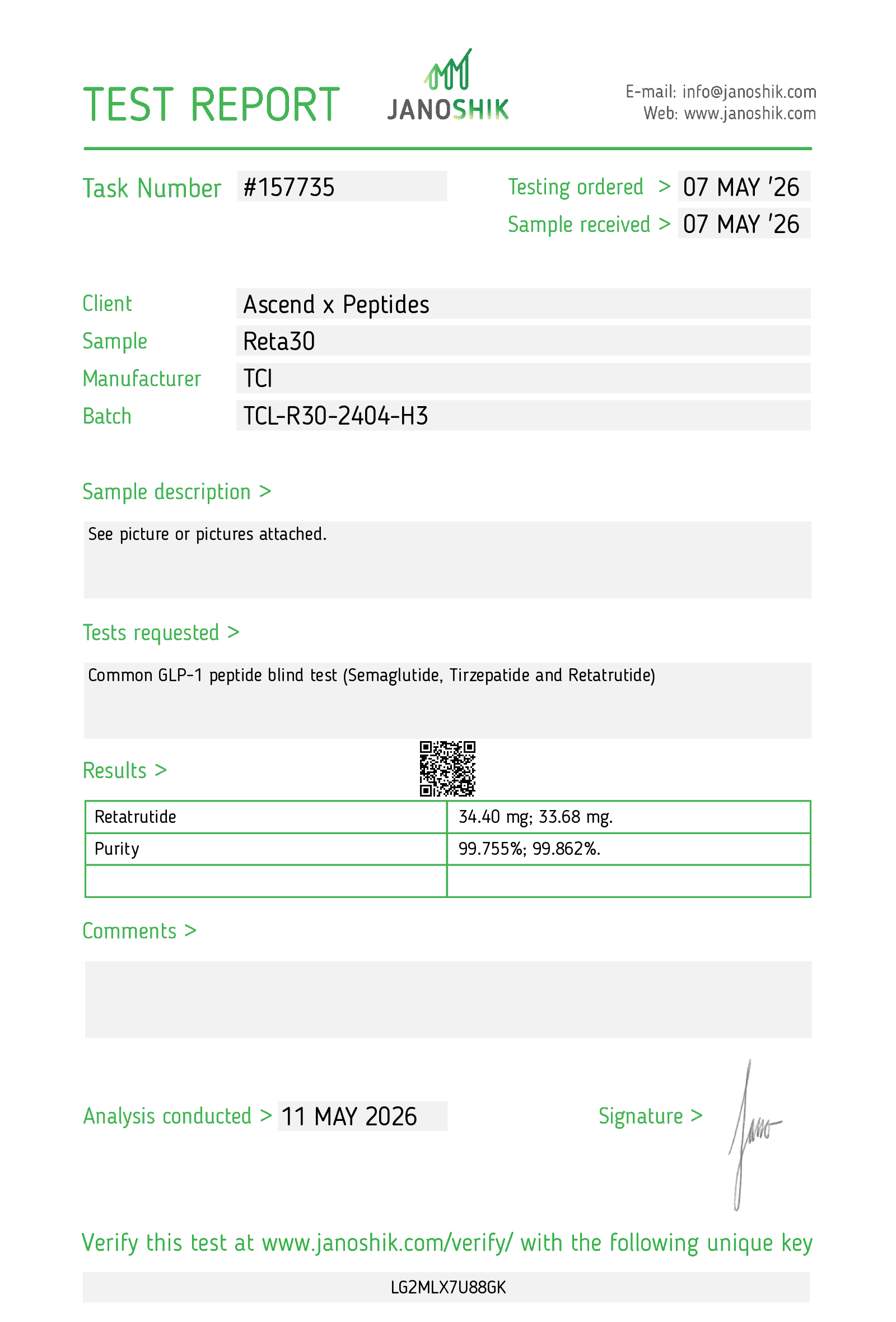 Retatrutide 30MG COA
